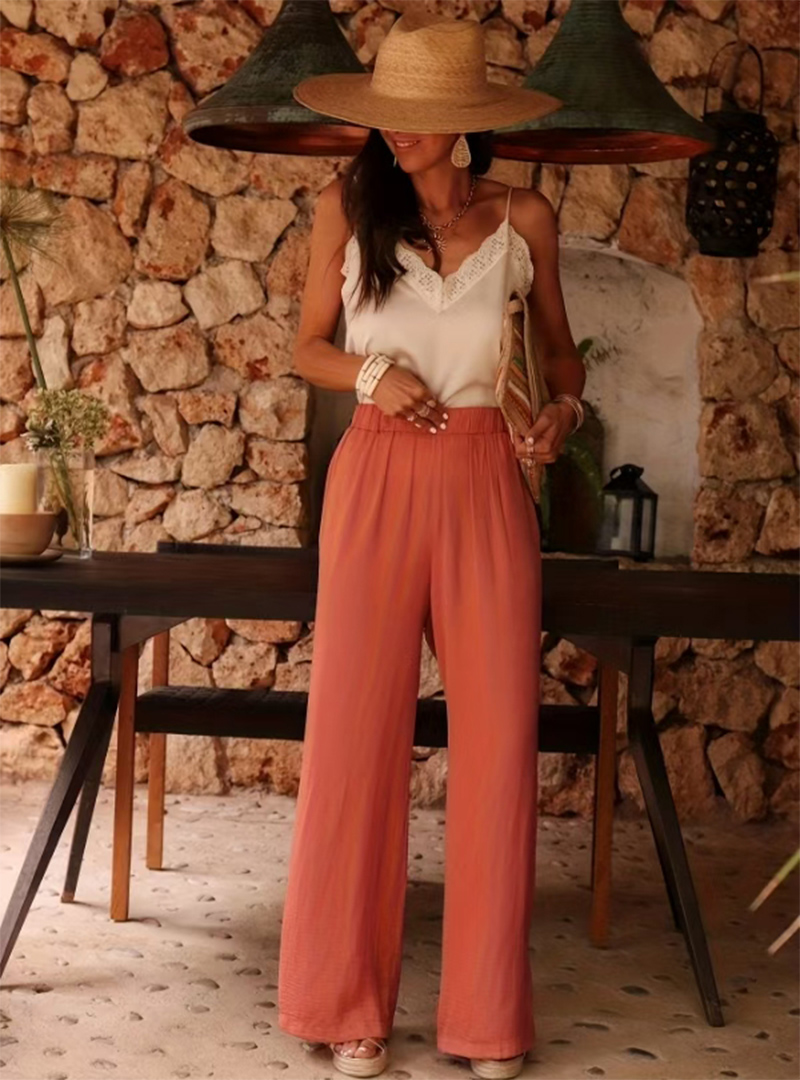 Palazzo Pant Wide - بنطلون نسائي واسع الساق بخصر مرتفع
