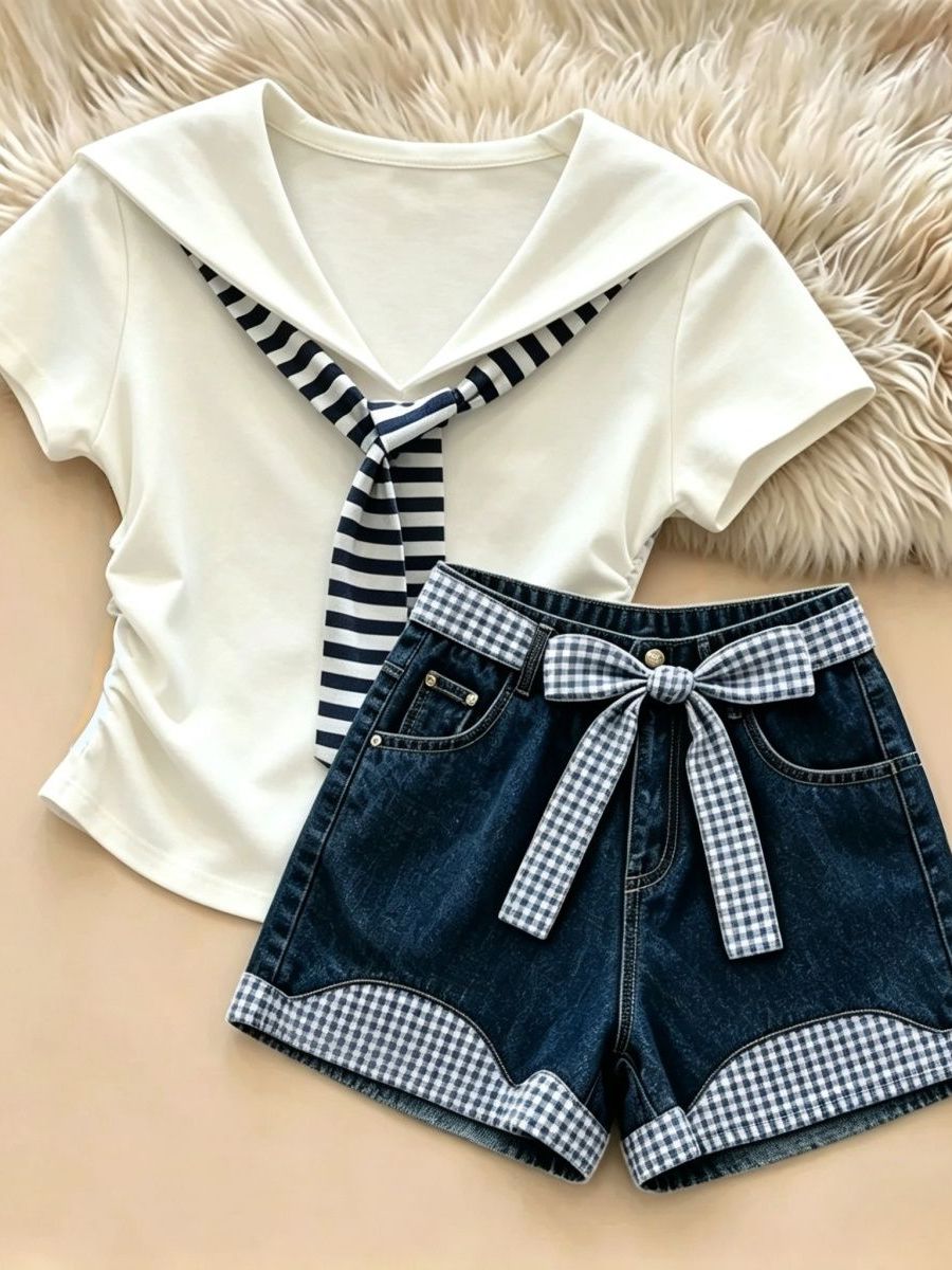 Summer Clothing For Girls - طقم شورت جينز صيفي غير رسمي