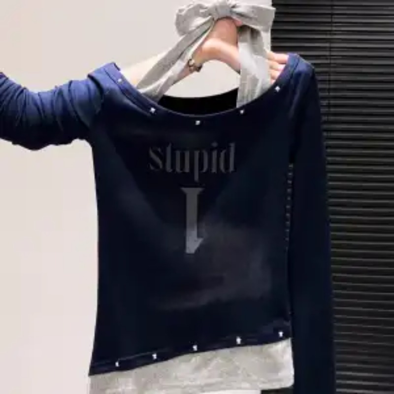 Off Shoulder Blouse - بلوزة نسائية Y2K بأكمام طويلة وتصميم