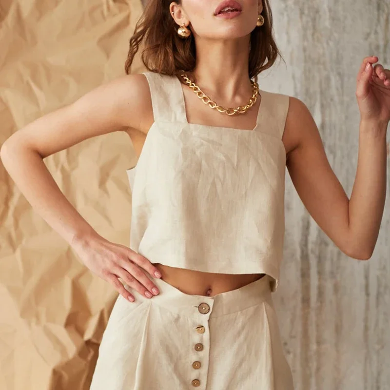 Summer De Clothing - قميص نسائي قصير بدون أكمام من