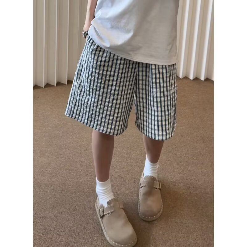 Summer Clothing Outlet - شورت قطني فضفاض مخطط للجنسين، ملابس