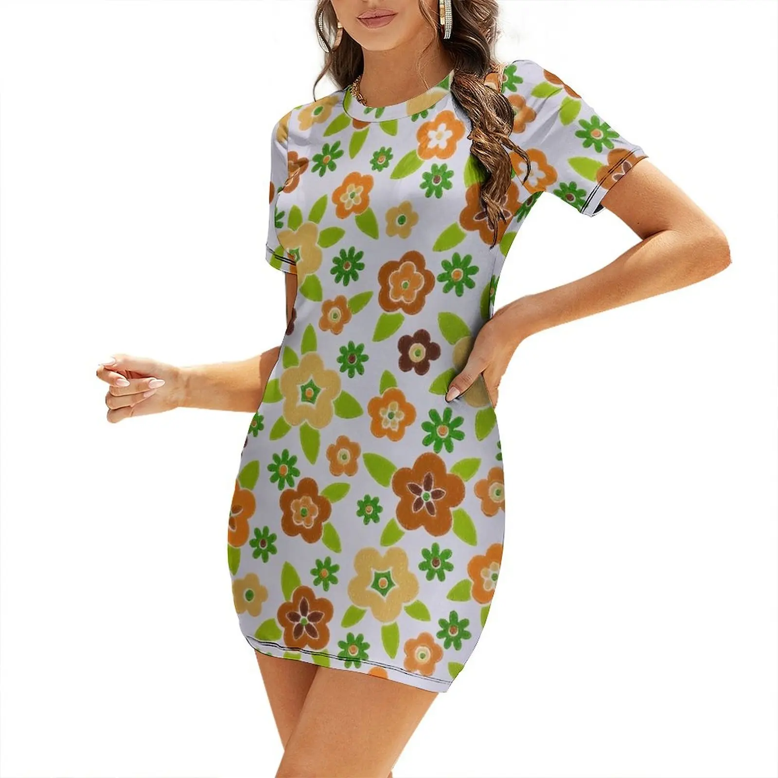 Summer Clothing Online - فستان قصير الأكمام بتصميم زهور مطبوعة