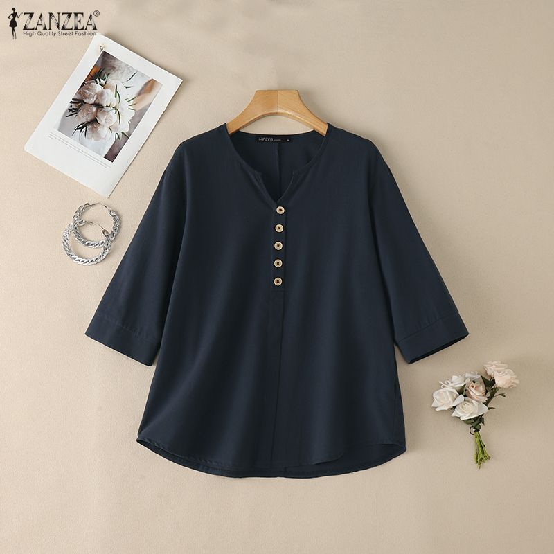 Summer De Clothing - بلوزات نسائية كاجوال من القطن والكتان