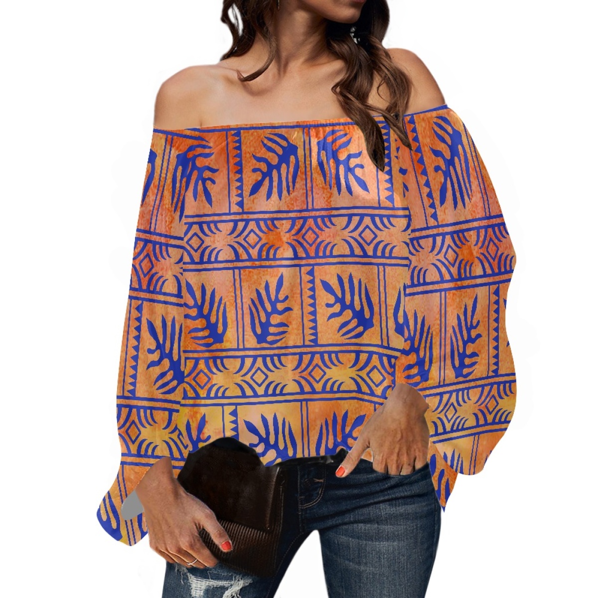 Off Shoulder Blouse - بلوزة شيفون أنيقة للسيدات بأكمام طويلة