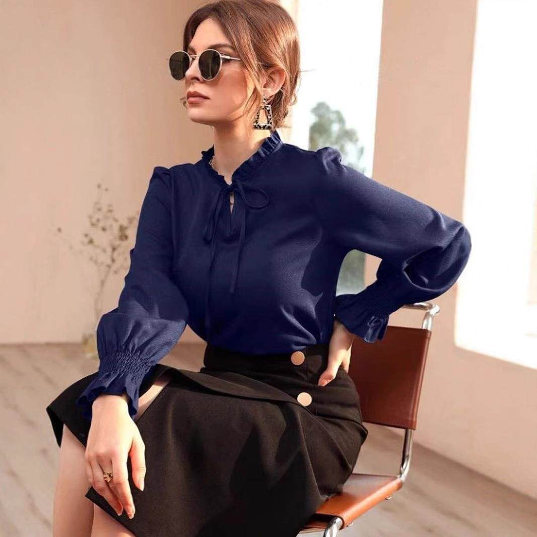 Summer Clothing Online - قميص نسائي ساتان بأكمام طويلة للربيع