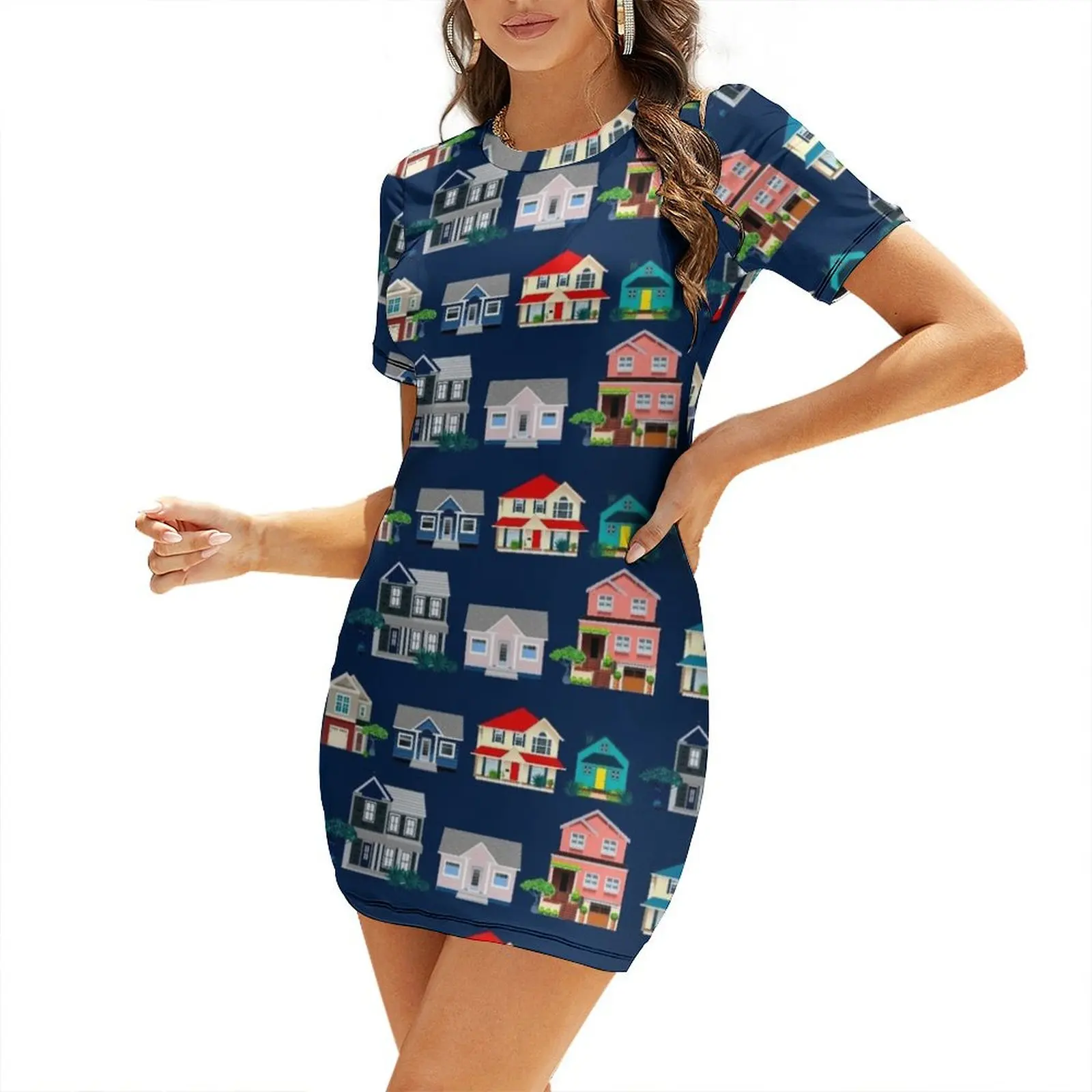 Summer Clothing Online - فستان قصير الأكمام من هاوسز أون