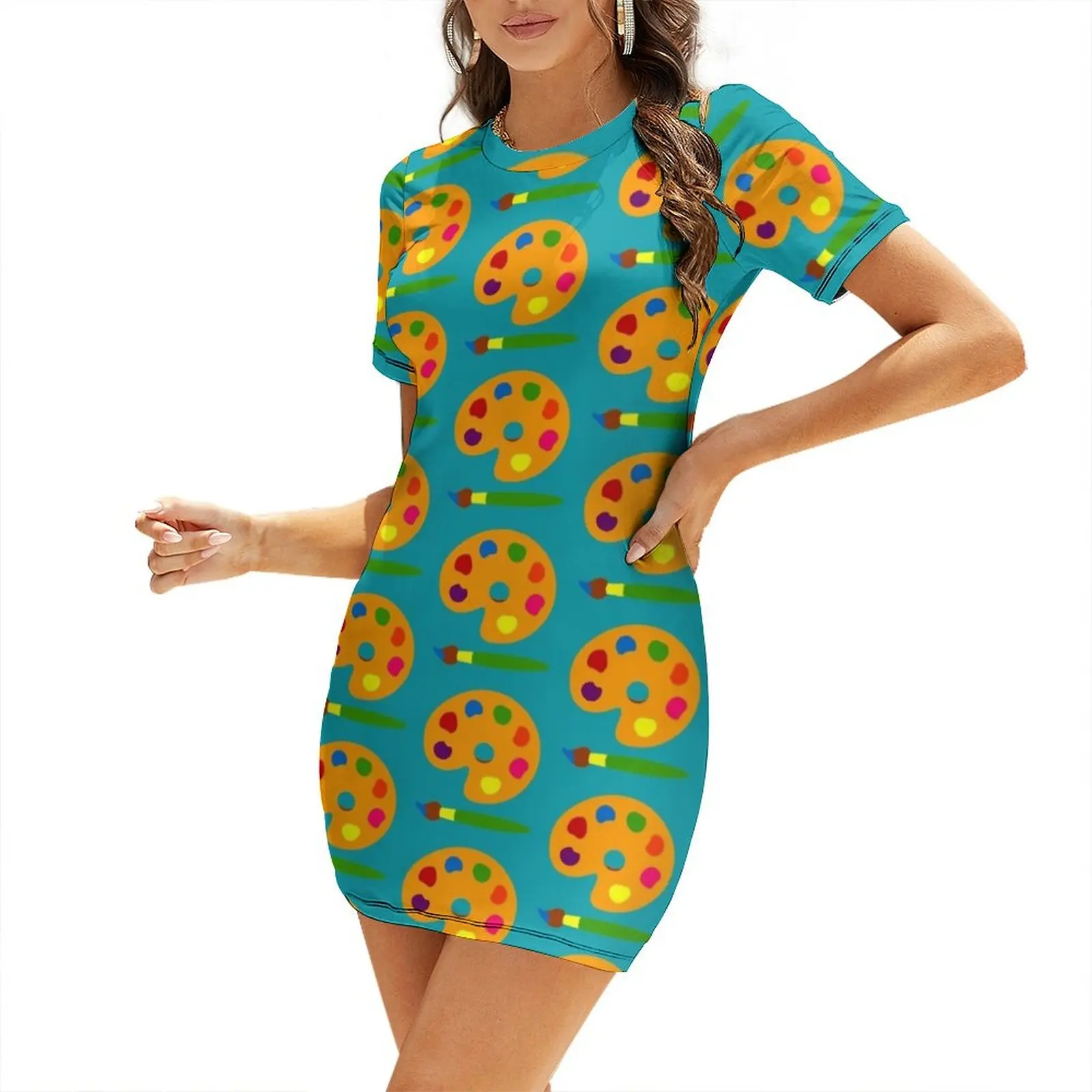 Summer Clothing Palette - فستان بأكمام قصيرة بتصميم لوحة ألوان