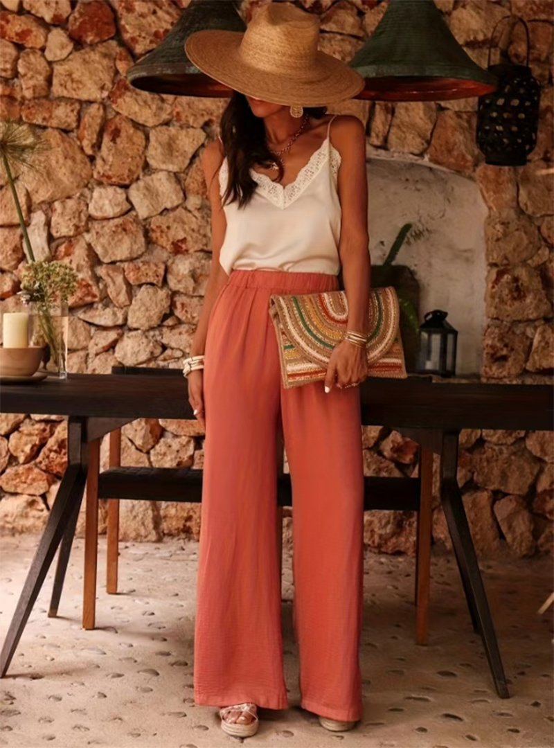 بنطلون نسائي واسع الساق بخصر م - مراجعة Palazzo Pant Wide وسعره