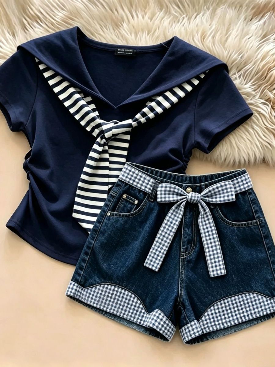 طقم شورت جينز صيفي غير رسمي لل - مراجعة Summer Clothing For Girls وسعره