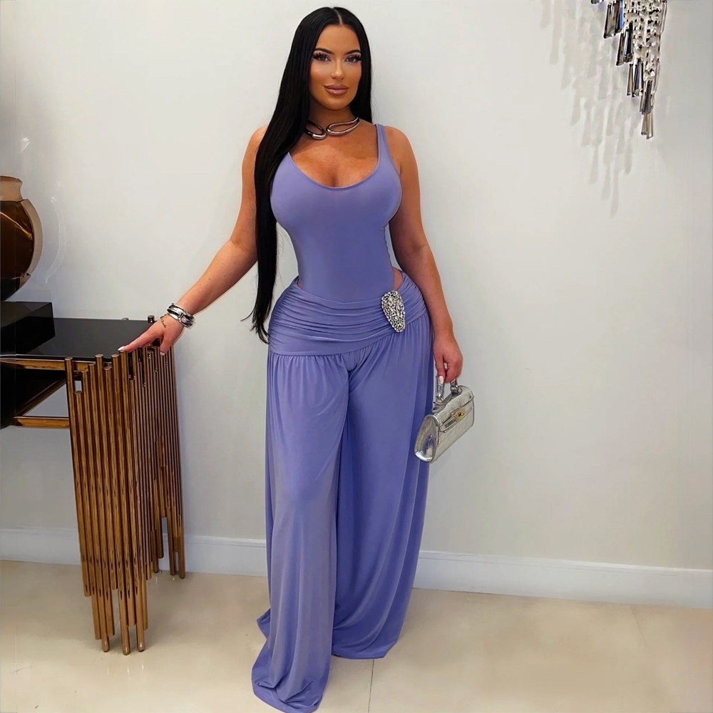 طقم نسائي من قطعتين بلون موحد، - مراجعة Palazzo Pant Wide وسعره
