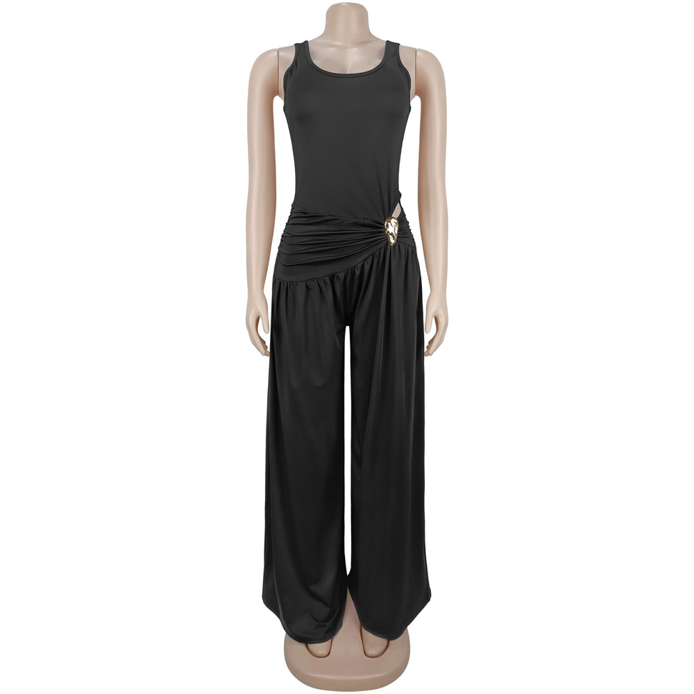 طقم نسائي من قطعتين بلون موحد، - مراجعة Palazzo Pant Wide وسعره