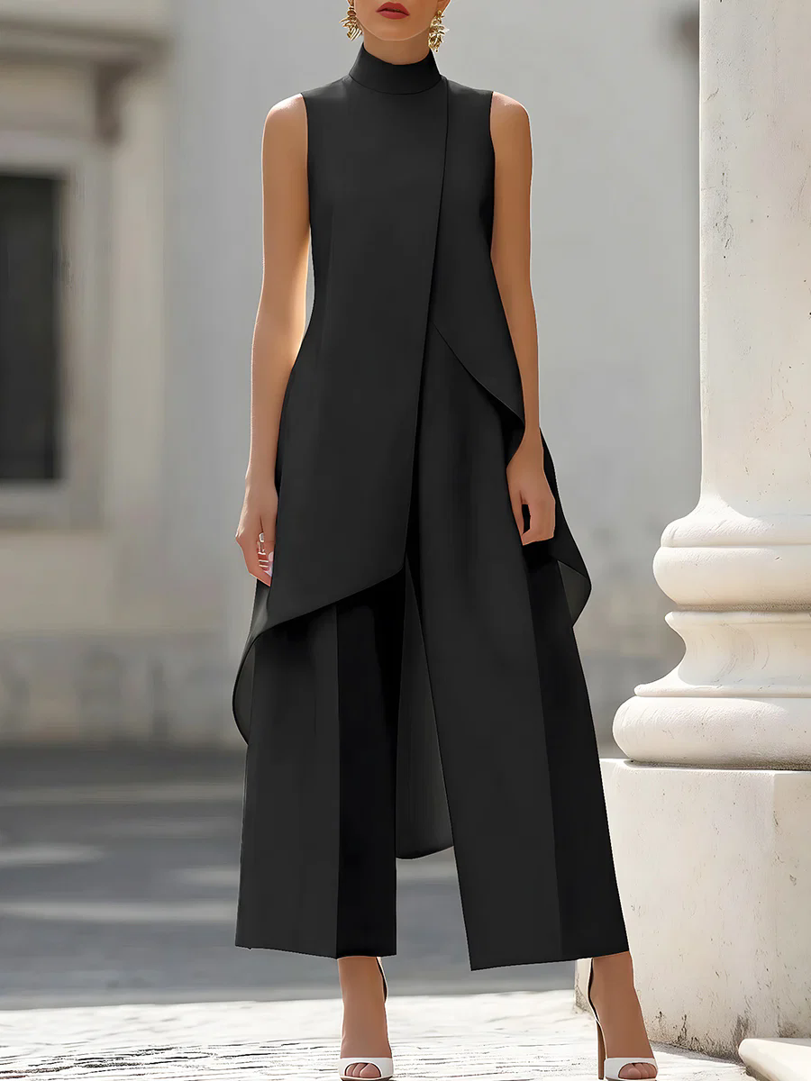 بدلة نسائية بدون أكمام ذات ياق - مراجعة Palazzo Pant Wide وسعره